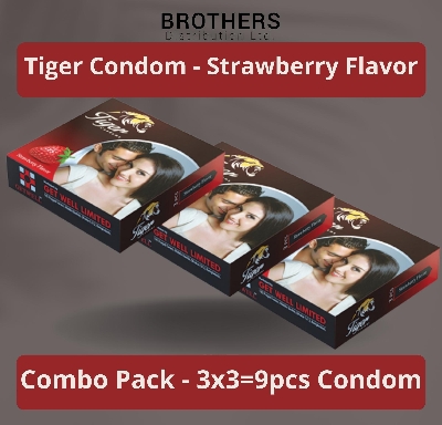 Picture of Tiger Condom - Dotted Condoms Strawberry Flavour - Combo Pack - 3x3=9pcs