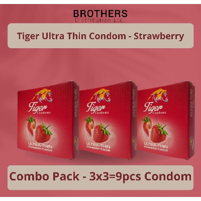 Picture of Tiger Condom - Ultra Thin Condoms Strawberry Flavour - Combo Pack - 3x3=9pcs