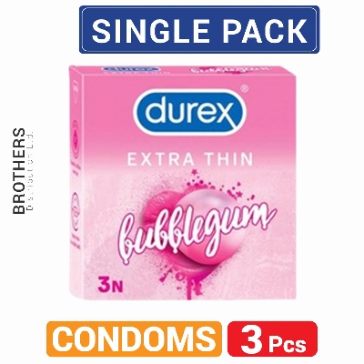 Picture of Durex Extra Thin Wild Bubblegum Flavoured Condoms Single Pack - 3pcs Condom (Made in India)