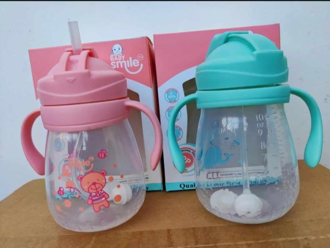 Picture of Baby Mumpot Waterbottle Smile Baby Drinking Water Pot With Straw & Pipe 300Ml Multicolor Available