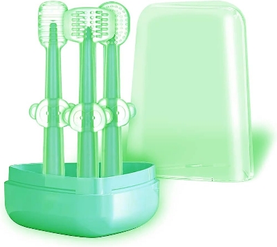 Picture of New Design Baby Manual Toothbrush Plastic Travel Soft Bristles Baby Oral Training Silicone Tongue Cleaner 3-Sided Tooth Brush Infant Toothbrush