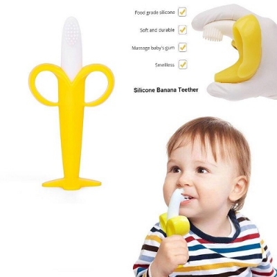 Picture of Baby Teether Toys BPA Banana Teething Ring Silicone Chew Dental Care Toothbrush