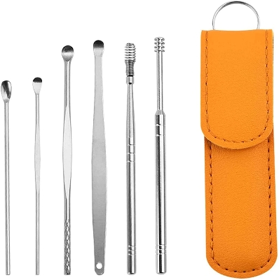 Picture of 6pcs Ear Cleaning & Pick Set Portable Stainless Steel Set With Lather Case