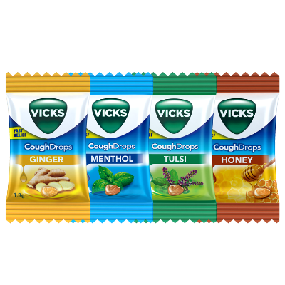 Picture of Vicks Cough Drops 2.7g x 65pcs Mix - Ginger, Menthol, Tulsi & Honey Flavor | India
