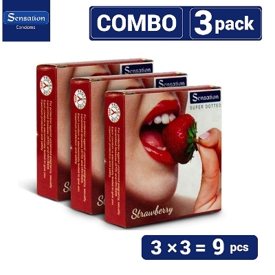 Picture of Sensation Strawberry Flavor Super Dotted Condom for Men | Combo Pack 3×3=9pcs