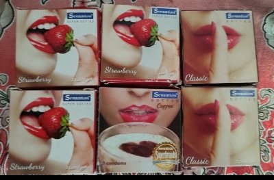 Picture of Sensation Mix - 3x3=9pcs-1 Pack Dotted Coffee Condom, 1 Pack Dotted Classic Condom & 1 Pack Super Dotted Strawberry Condom