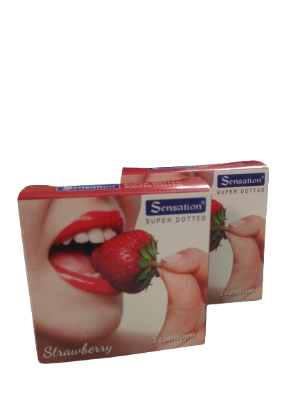 Picture of Sensation - Super Dotted Strawberry Condom For Men | Combo Pack -2 Packs | 3x2=6pcs