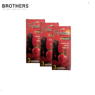 Picture of Xpression Dotted Strawberry Flavor Premium Natural Latex Condom for Men - 3 Pack Combo - 3x3=9pcs Condom