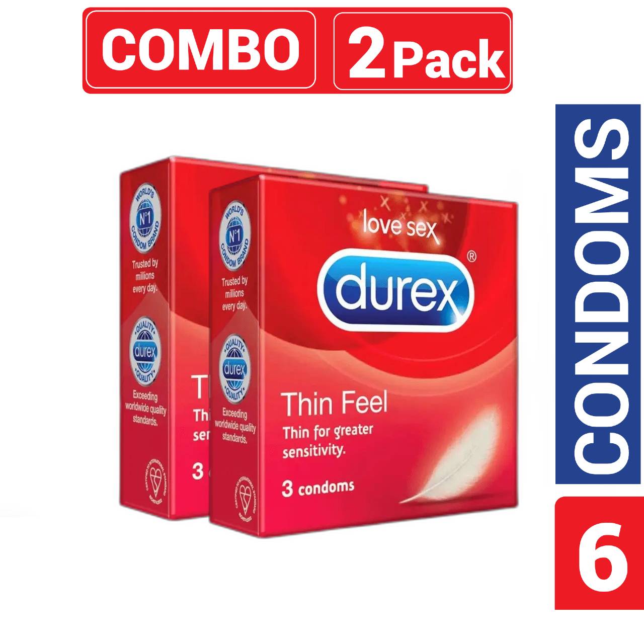 Picture of Durex - Thin Feel Condom For Men | Combo Pack | 2 Packs - 3x2=6pcs