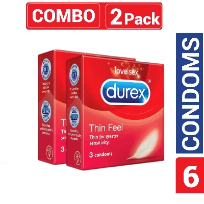 Picture of Durex - Thin Feel Condom For Men | Combo Pack | 2 Packs - 3x2=6pcs