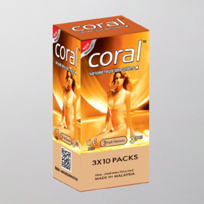 Picture of Coral 3 Fruits Flavors Girl / Original Lubricated Natural Latex Condom for Men | Full Box 30pcs Condom | Malaysia