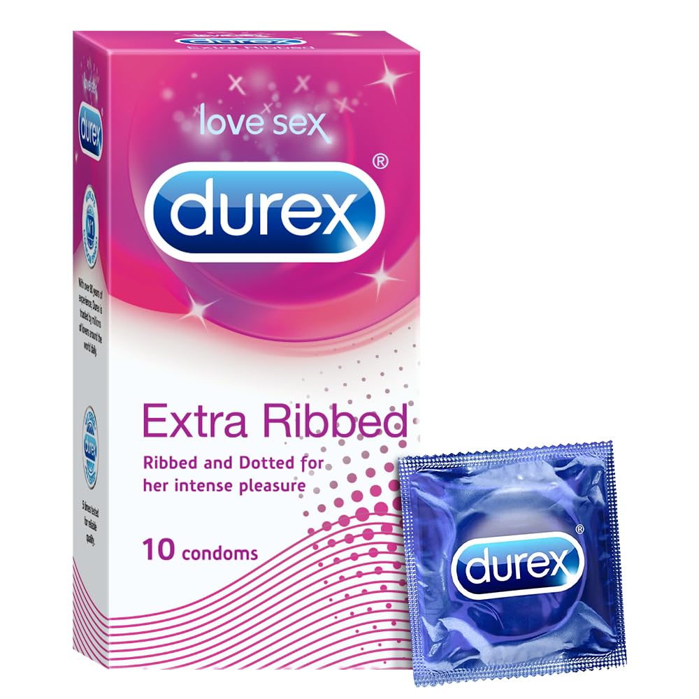 Picture of Durex Extra Ribbed and Dotted Condom for Men for Her Intense Pleasure |10pcs Pack | Made In India