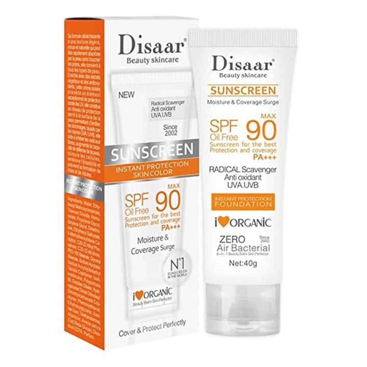 Picture of Disaar SPF90 Oil-Free Sunscreen Cream 40g | Instant Protection UVA UVB Foundation PA+++