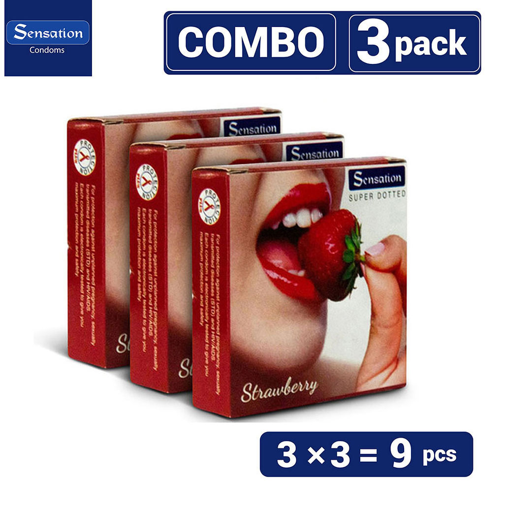 Picture of Sensation Strawberry Flavor Super Dotted Condom for Men | Combo Pack 3×3=9pcs
