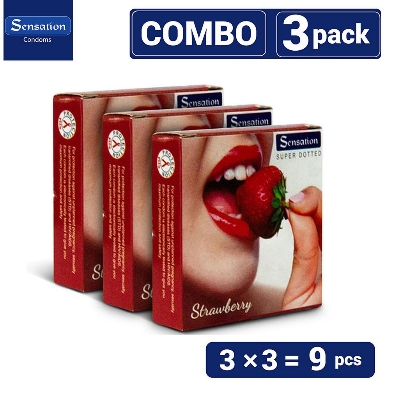 Picture of Sensation Strawberry Flavor Super Dotted Condom for Men | Combo Pack 3×3=9pcs