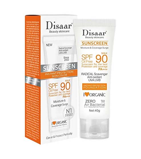 Picture of Disaar Sunscreen SPF 50 | SPF 90 | Snail 50 Instant Protection UVA UVB Foundation PA+++ Oil Free Sunblock Cover Protect Perfectly Moisturizing Coverage Surge 40g