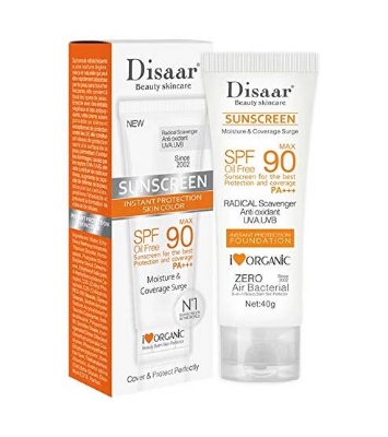 Picture of Disaar Sunscreen SPF 50 | SPF 90 | Snail 50 Instant Protection UVA UVB Foundation PA+++ Oil Free Sunblock Cover Protect Perfectly Moisturizing Coverage Surge 40g