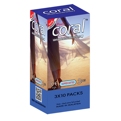 Picture of Pack of 10x3= 30 Pcs Coral Super Dotted With Flavored Lubricated Natural Latex Condom FULL BOX ((malaysia)