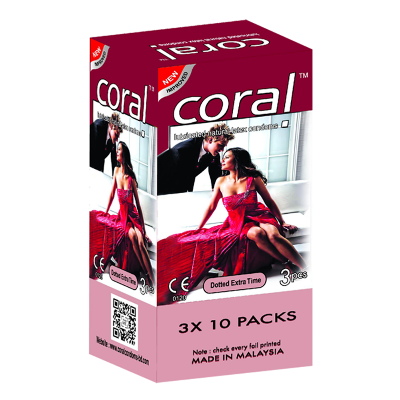 Picture of pack of 10×3=30 pcs Coral Dotted Extra Time Condom FULL BOX  malaysia
