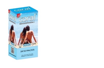 Picture of pack of  10x3 =30 pcs Coral extra Time Condom Lubricated Natural Latex Condom FULL BOX  maloasiya