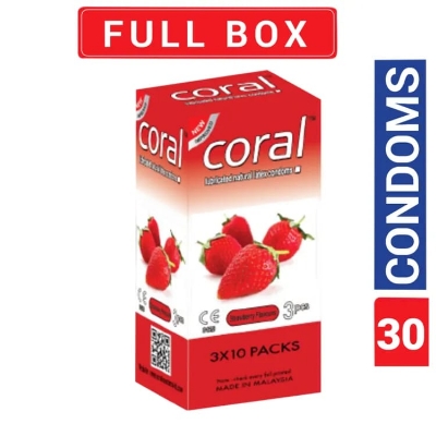 Picture of Pack of 10x3 =30 Pcs Coral  Strawberry flavours Full  Box  Condom malaysia
