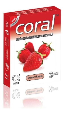 Picture of Pack of 1x3 =3 Pcs Coral Strawberry flavours 1 mini Box Condom malaysia