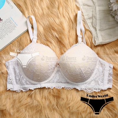 Picture of Teenagers White Colour Soft Comfortable Net Pushup Paded Foam Bra for Sexy Women and Girls