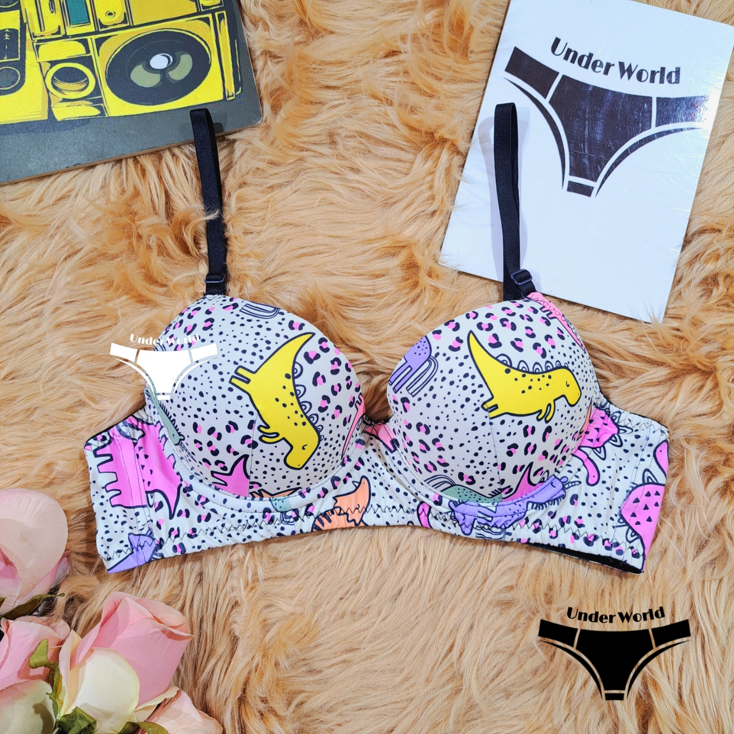 Picture of Black Printed Soft Comfortable Pushup Paded Foam Bra for Girls