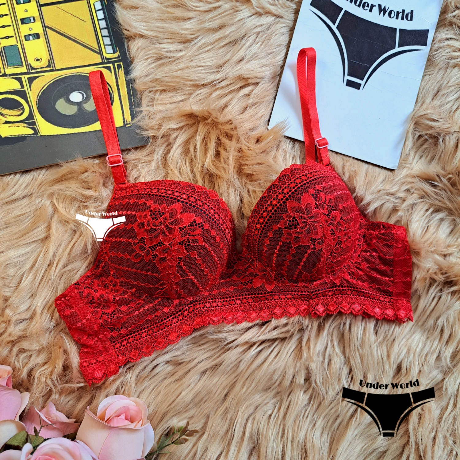 Picture of Red Soft Comfortable Net Push-Up Foam Bra for Women and Girls