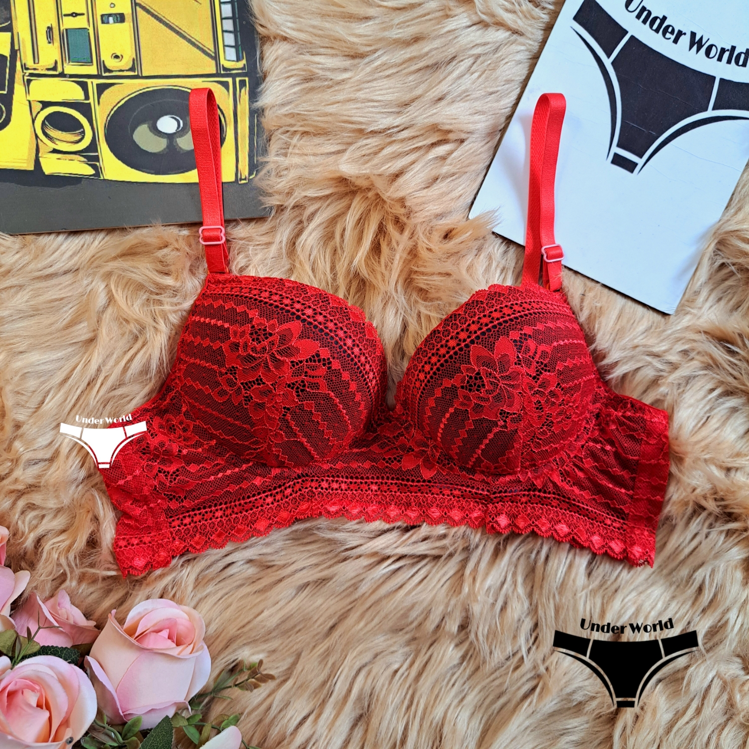 Picture of Red Soft Comfortable Net Push-Up Foam Bra for Women and Girls