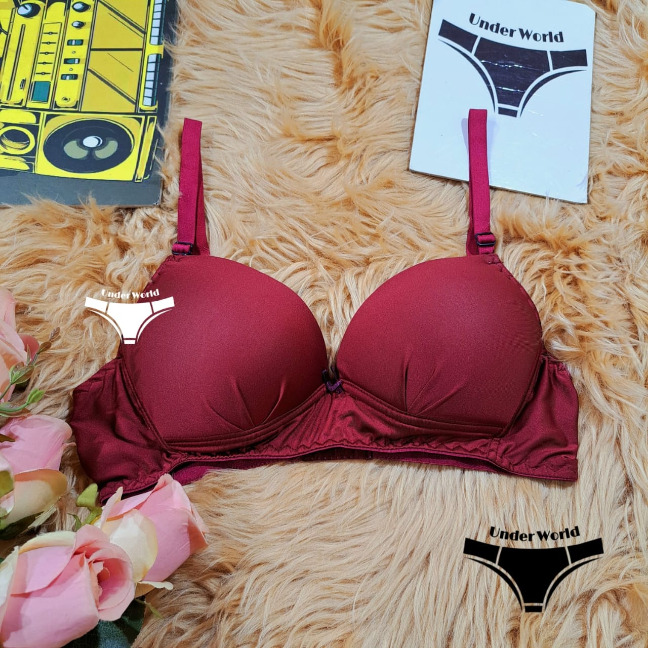 Picture of Soft Maroon Comfortable Non-Padded Wireless Foam Bra for Women & Girls
