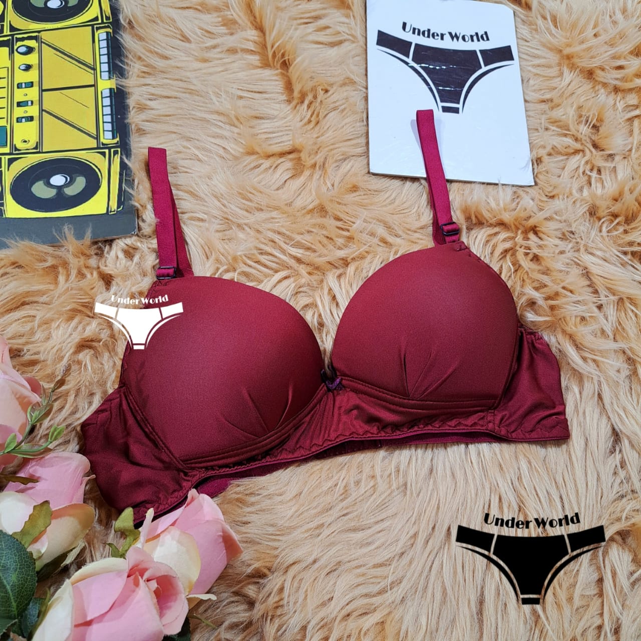 Picture of Soft Maroon Comfortable Non-Padded Wireless Foam Bra for Women & Girls