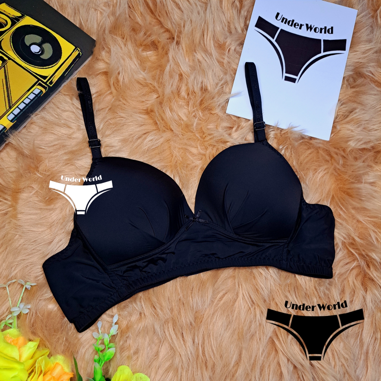 Picture of Black Soft Comfortable Non Padded Wireless Foam Bra for Women and Girls