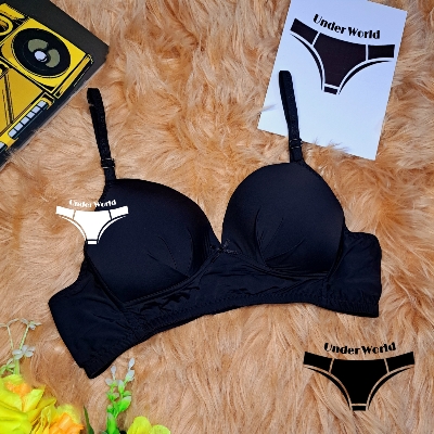 Picture of Black Soft Comfortable Non Padded Wireless Foam Bra for Women and Girls
