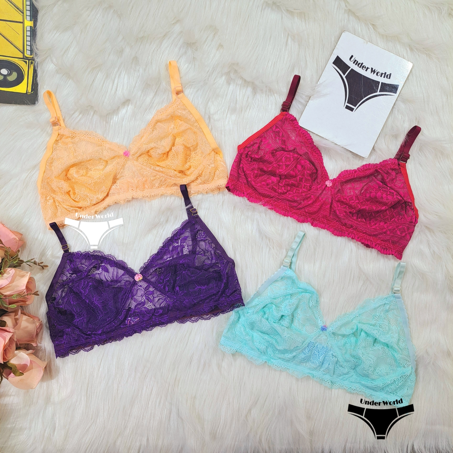 Picture of Multicolor Soft Cotton Net Bra for Women and Girls Comfortable, Sexy, 1 Piece