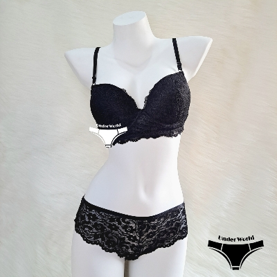 Picture of Black Soft Comfortable Pushup Paded Foam Bra Panty Set for Sexy Women and Girls