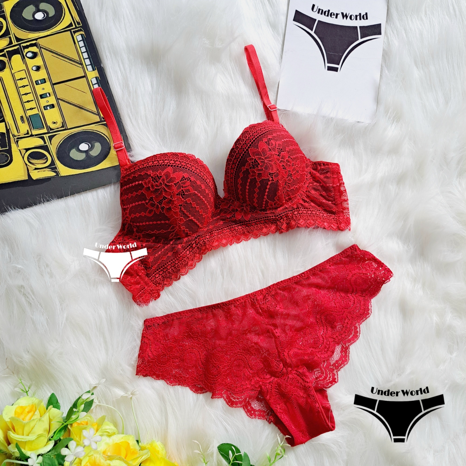 Picture of Red Push-Up Padded Bra & Panty Set for Women - Soft Comfortable Lingerie