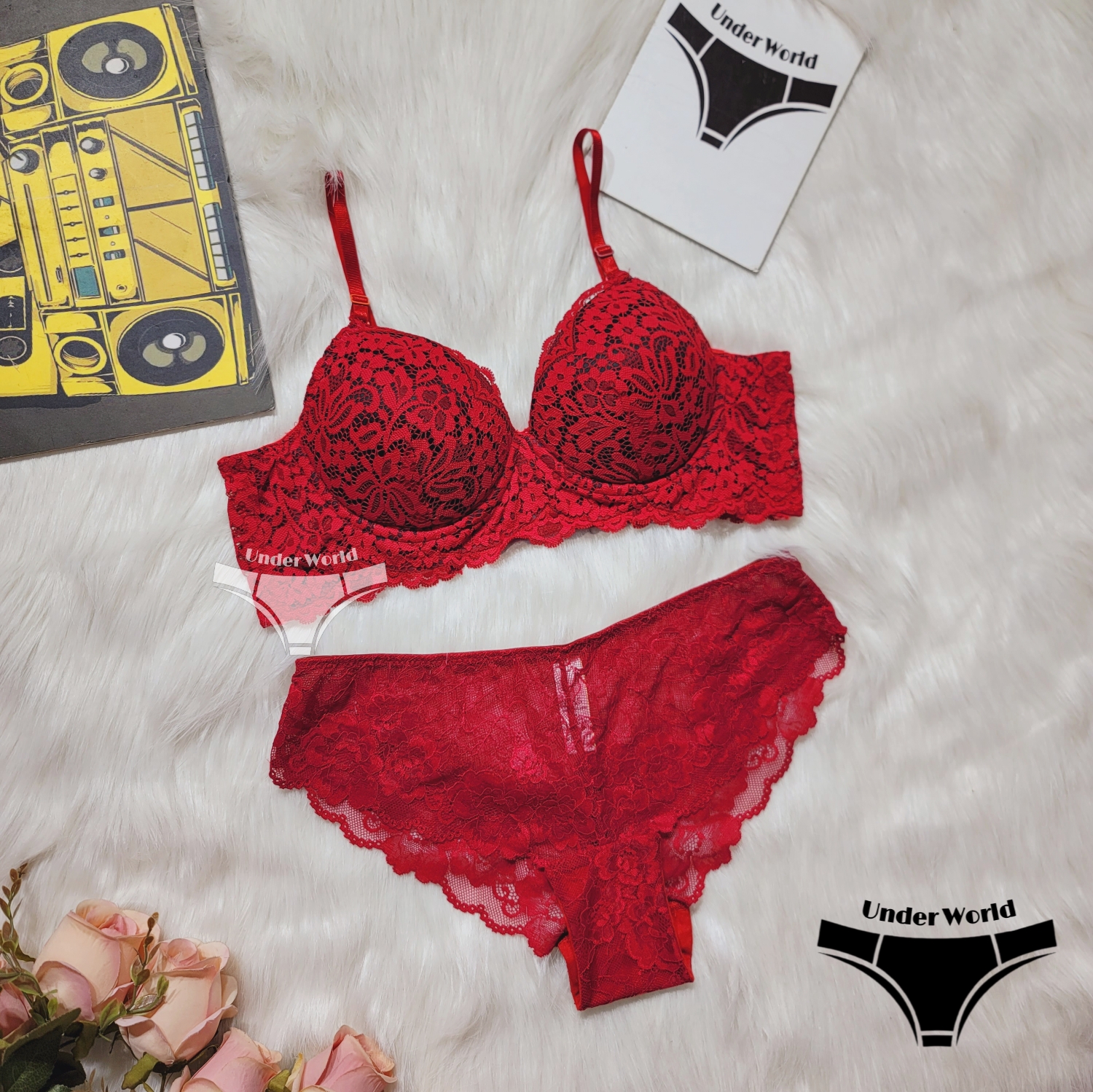 Picture of Red Push-Up Padded Bra & Panty Set for Women - Soft Comfortable Lingerie