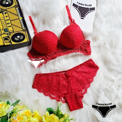 Picture of Red Push-Up Padded Bra & Panty Set for Women - Soft Comfortable Lingerie
