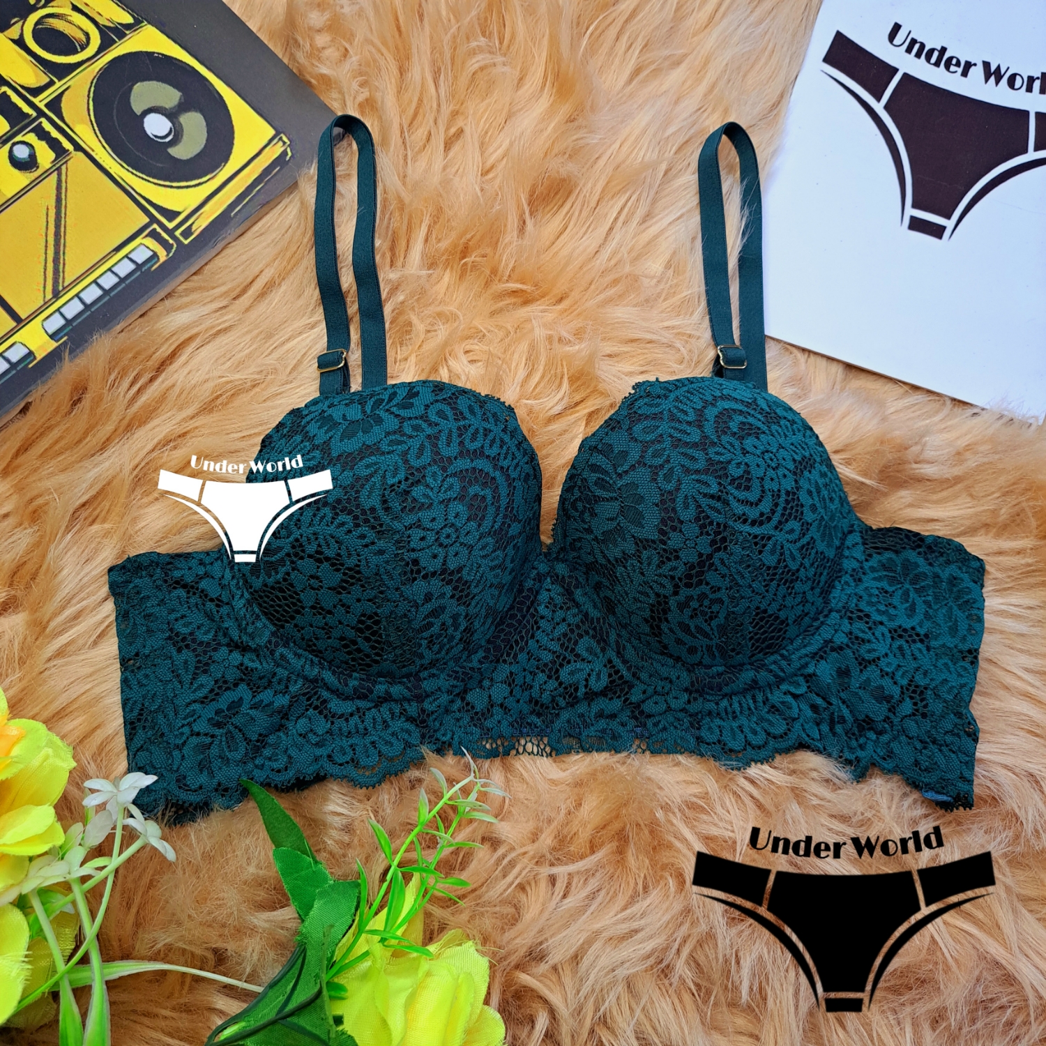 Picture of Green Soft Comfortable Pushup Paded Foam Bra for Women and Girls