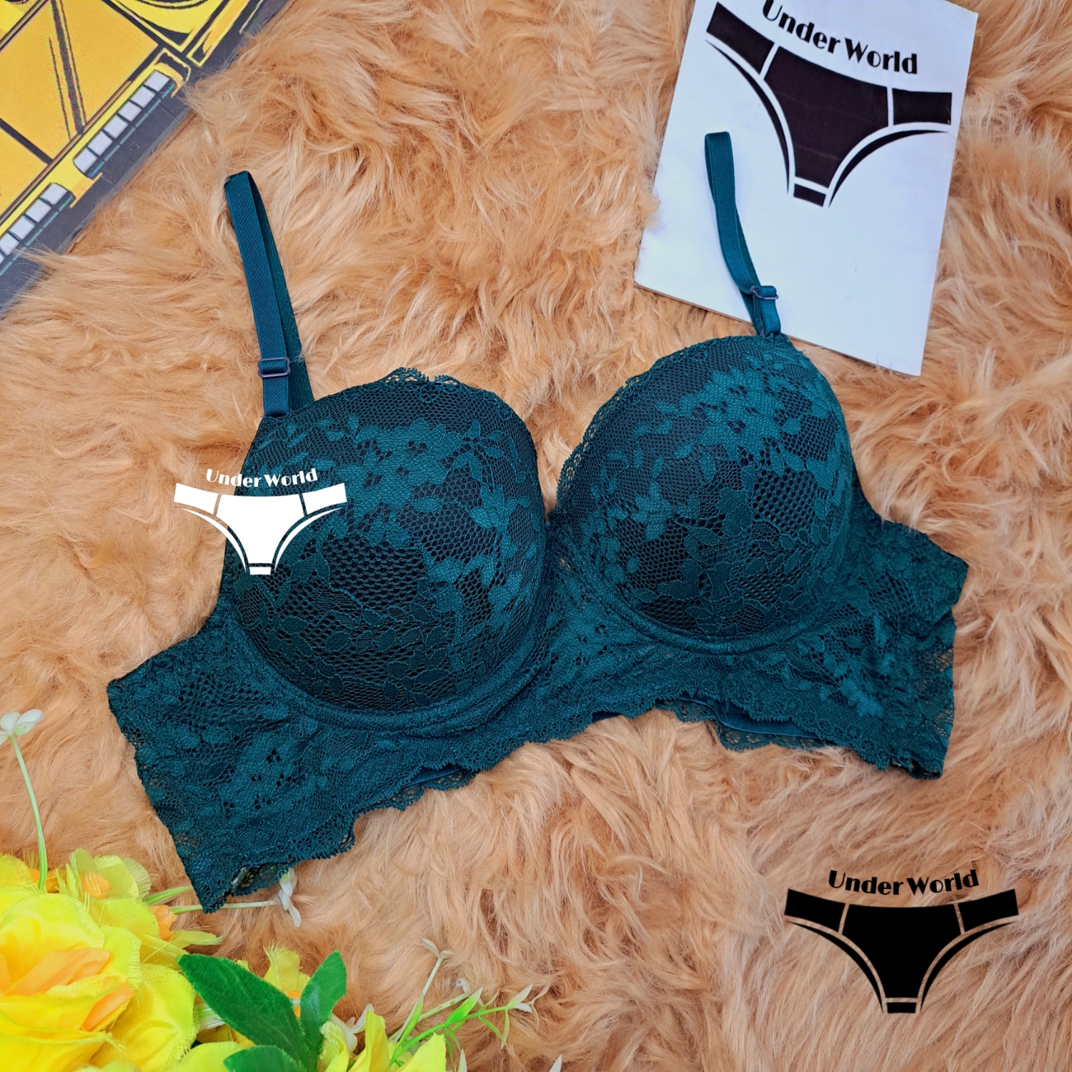 Picture of Green Soft Comfortable Pushup Paded Foam Bra for Women and Girls