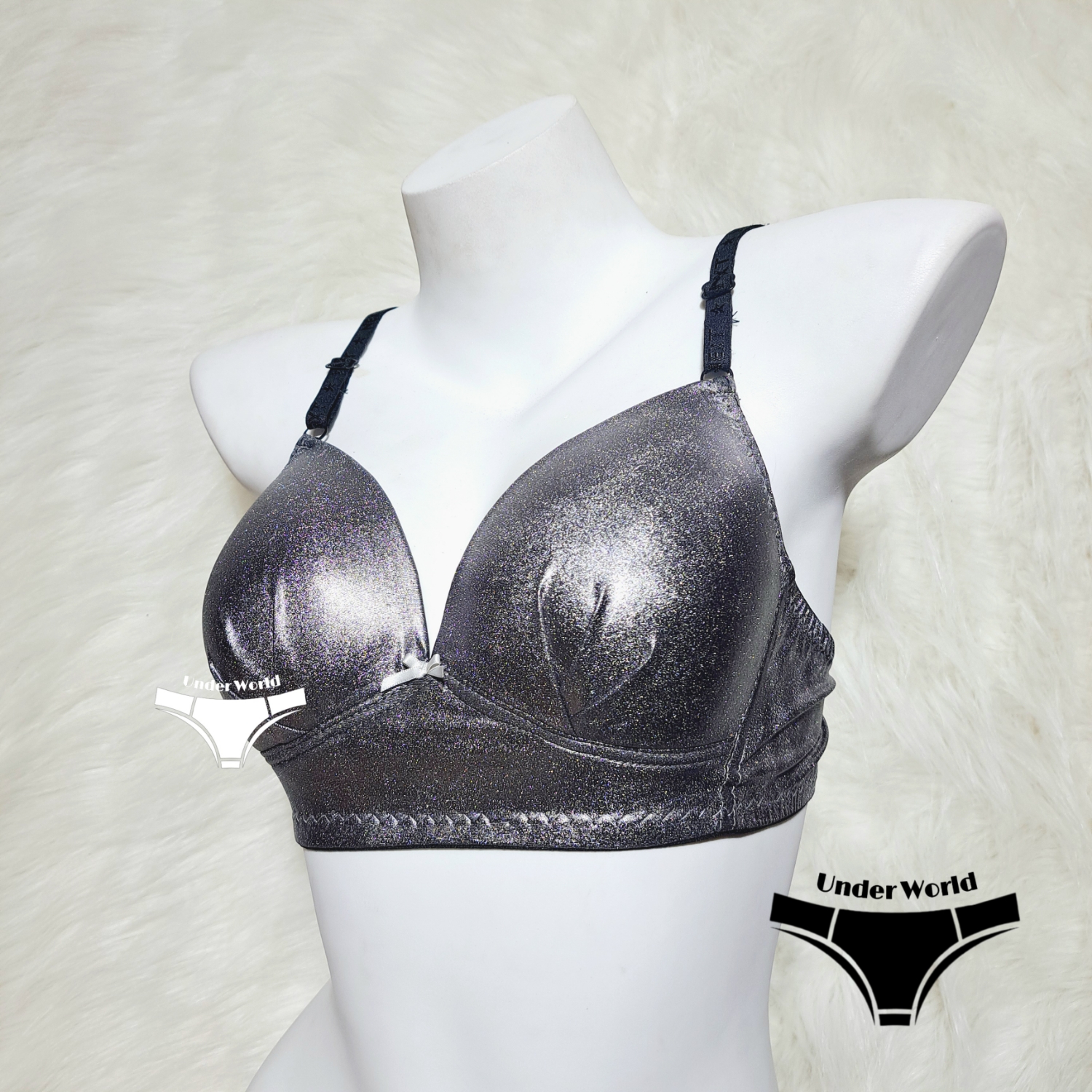 Picture of Glossy Silver Non-Padded Wireless Foam Bra for Women and Girls – Soft and Comfortable