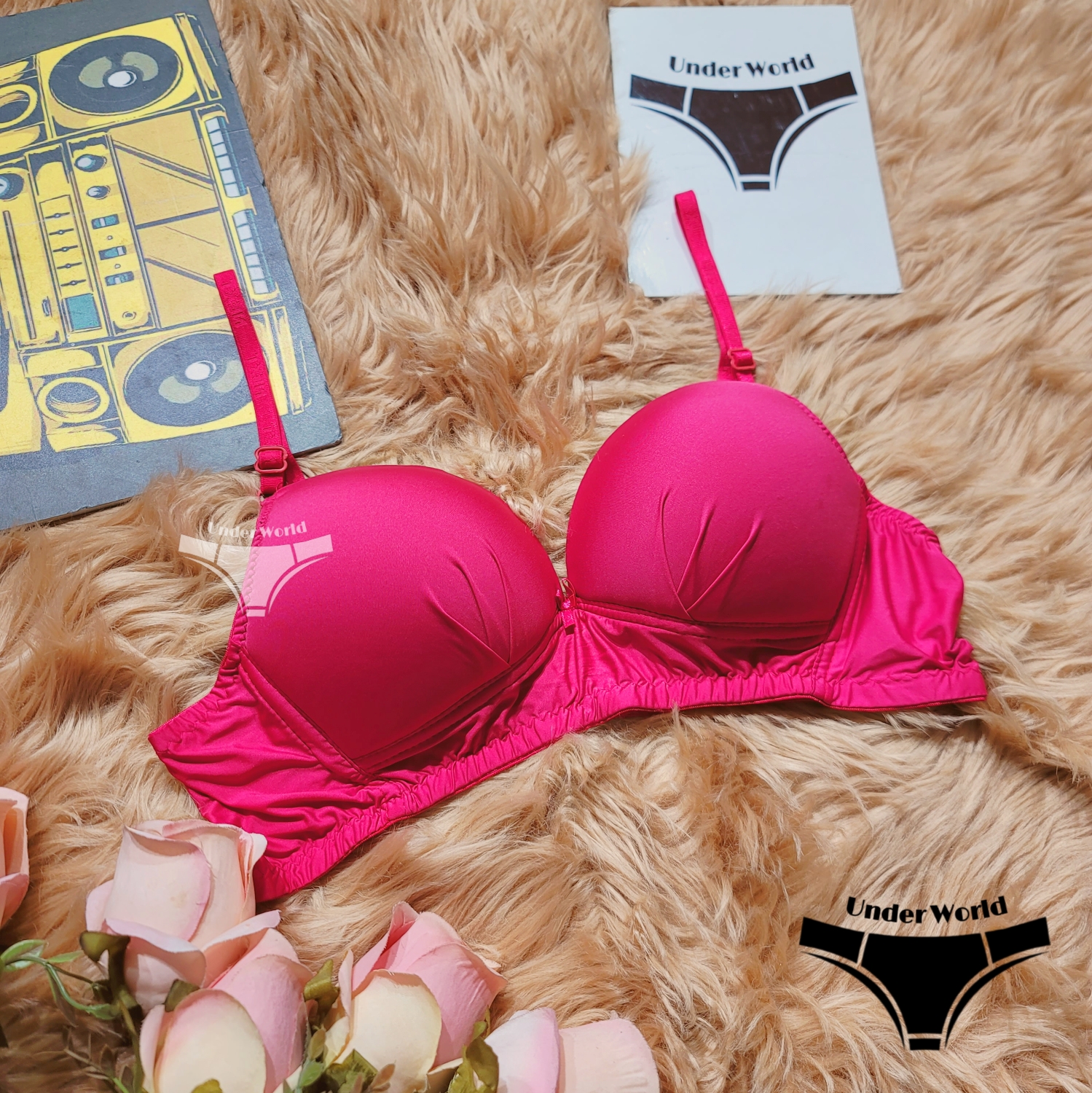 Picture of Pink Soft Comfortable  Non Padded Wireless Foam Bra for Women and Girls