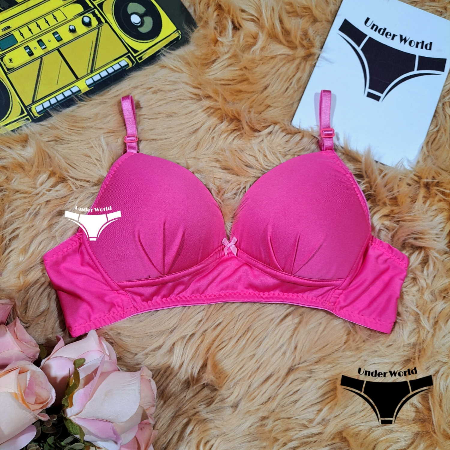 Picture of Pink Soft Comfortable  Non Padded Wireless Foam Bra for Women and Girls