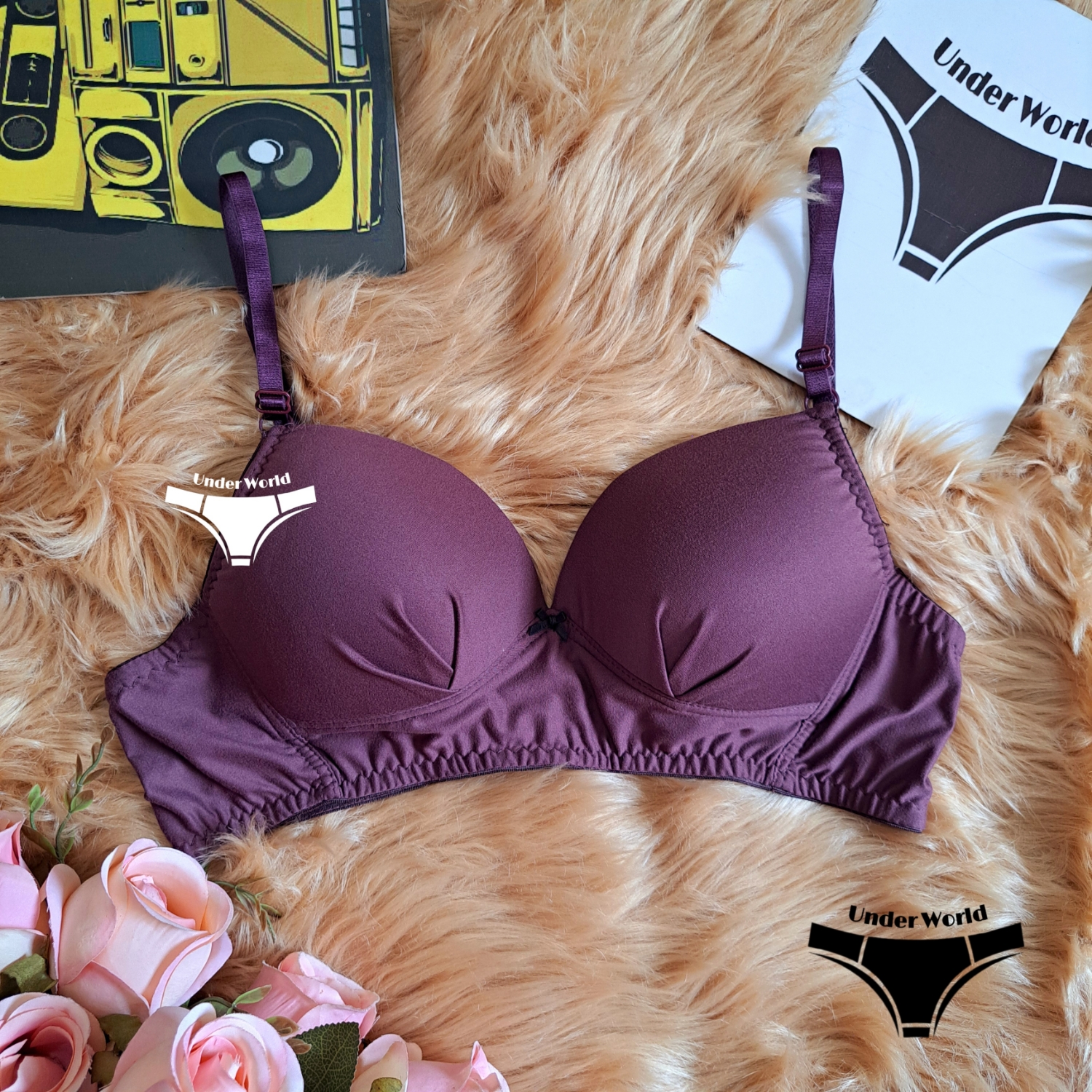 Picture of Purple Soft Comfortable Non Padded Wireless Foam Bra for Sexy Women and Girls