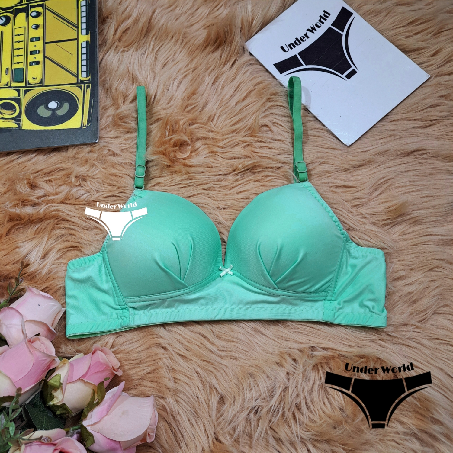 Picture of Green Soft Non-Padded Wireless Foam Bra for Women and Girls