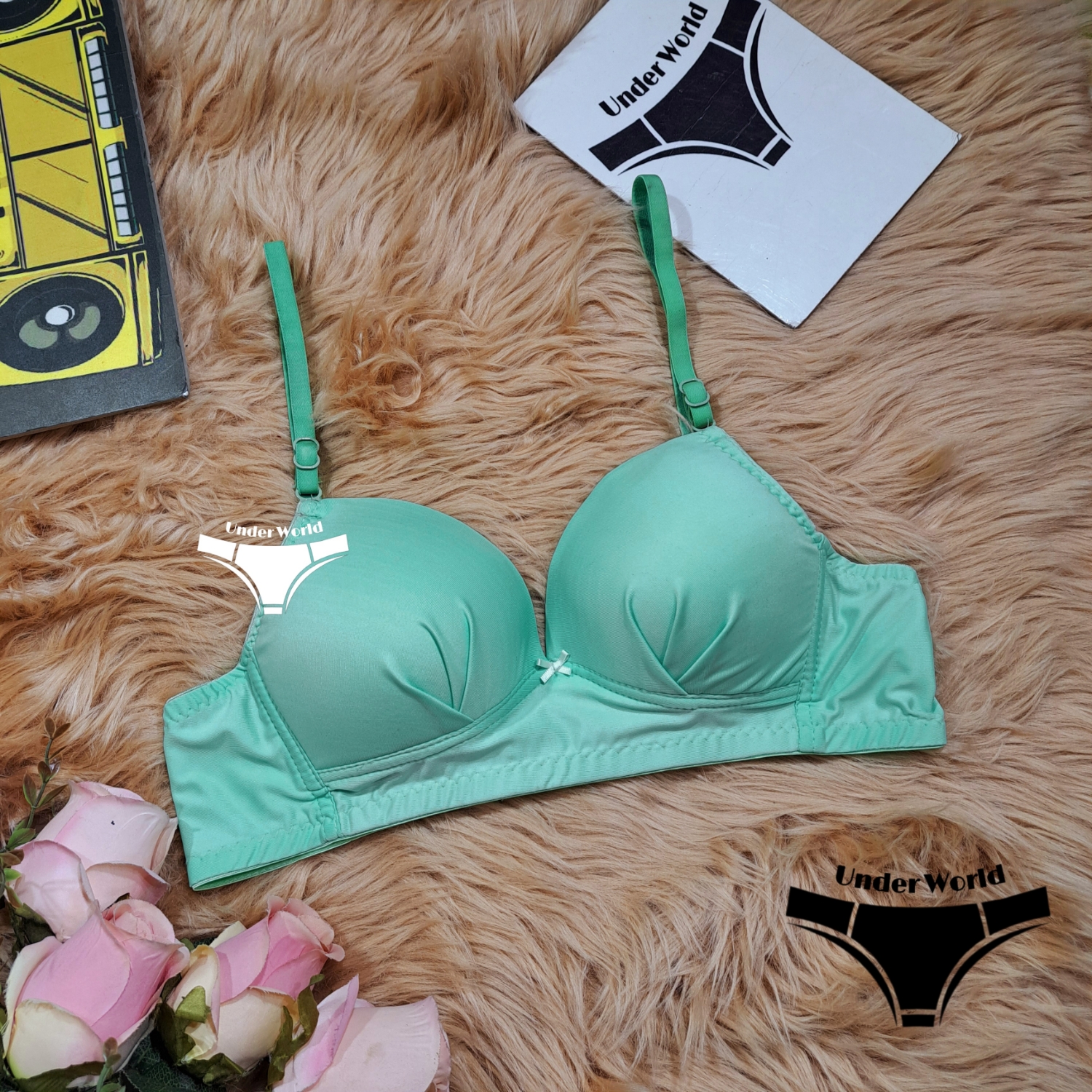 Picture of Green Soft Non-Padded Wireless Foam Bra for Women and Girls