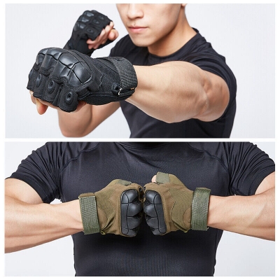 Picture of Motorcycle Military Grade Half Finger Army Green/Black - Hand Gloves For Bike