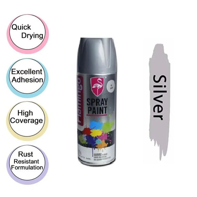 Picture of Flamingo Spray Paint (Silver)  anti-rust Aerosol Spray Paint, metal furniture wood Spray Paint For car Motorcycle graffiti wall