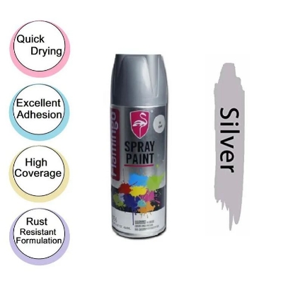 Picture of Flamingo Spray Paint (Silver)  anti-rust Aerosol Spray Paint, metal furniture wood Spray Paint For car Motorcycle graffiti wall